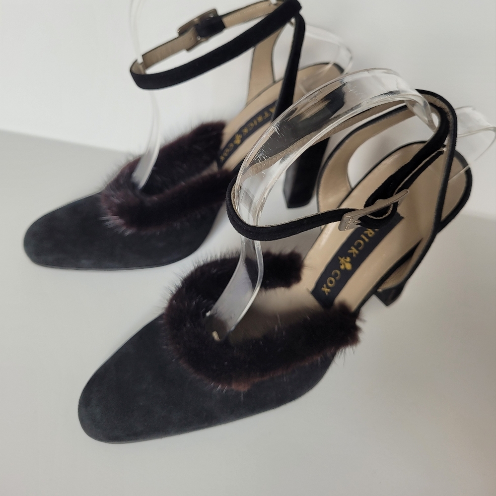 PATRICK COX Mink and Suede Ankle Wrap Heels